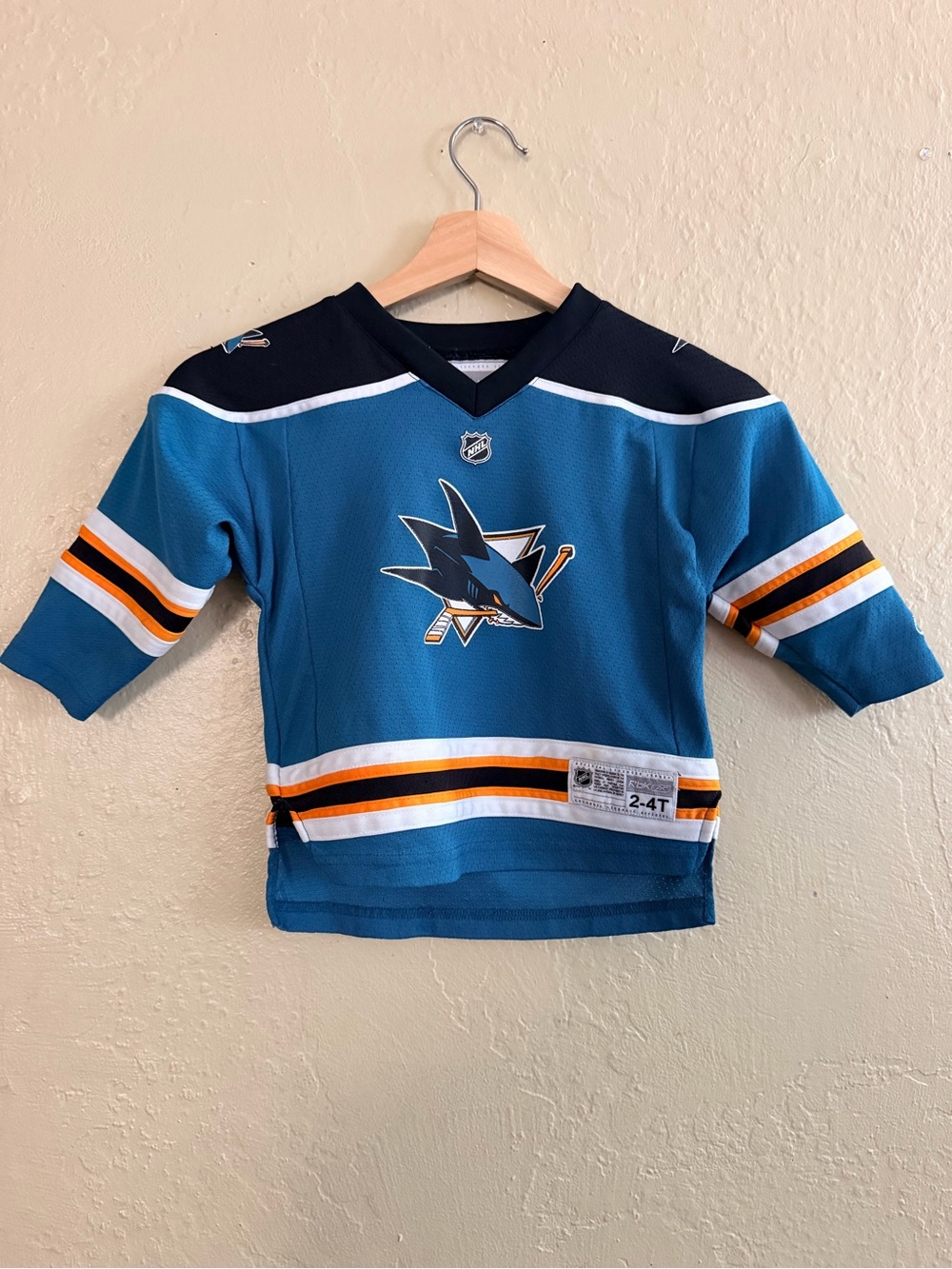 Reebok Toddler Hockey Jersey Teal with Navy, White & Gold Trim